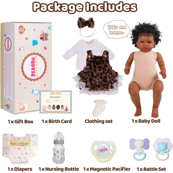 🆕Kids Realistic Reborn Baby Doll Black Girl 20 Inch Soft Body Newborn Baby Doll - Picture 6 of 8